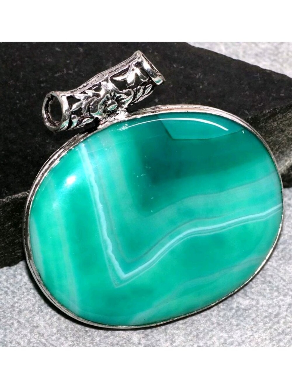 Green Botswana Agate Gemstone Jewelry 925 Sterling Silver Pendant Necklace